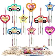Fennoral 9 Pack Dad Wind Chime Kit for Kids Make You Own Fathers Day Craft DIY Coloring Wooden Fathe