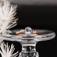 聖瑪莉藍 海藍寶 浪漫捲葉點鑽 玫瑰金 14K金 戒指