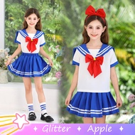Sailor Moon White Blue Dress For Kids Girl Japanese Anime JK Uniform Halloween Christmas Cosplay Cos