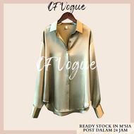 OFVOGUE Women Blouse Satin Blouse Plus Size Long Sleeve Loose Blouse Hitam Fashion Temperament Gener