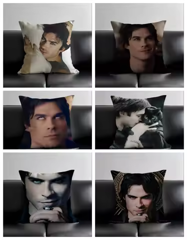 1pc Vampire Diaries Damon Salvatore Pillow Cover, Polyester 2D Double-Sided Print, Ian Somerhalder C