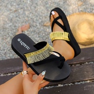 Women's Bohemian Rhinestone Flat Open-Toe Slippers