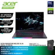 ACER Predator Helios 16 AI PH16-73-99FA Gaming Laptop - 16" WQXGA OLED 240Hz/U9-275HX/32GB D5/1TB SS