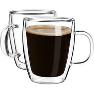 YUNCANG Double Wall Coffee Mugs, (4-Pcak) 16 Ounces-Clear Glass Cups with Handle,lnsulated,Cappuccin
