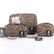 日本 LeSportsac x X-Girl 啡色豹紋帆布 化妝袋 套裝