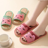 1pair New Cute Cartoon Slippers For Women Linen Woman Slippers Breathable Travel Indoor Home Hotel Guest Non-Slip Slippers