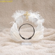 CODECOVEI Feather Glory Crown Headband, Dress Up Props Double Layer Virgin Mary Queen Tiara, Hair De