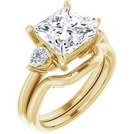 10K Solid Yellow Gold Handmade Engagement Rings 3.5 CT Princess Cut Moissanite Diamond Solitaire Wed