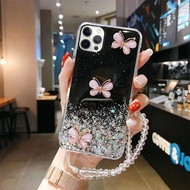 เคสโทรศัพท์ Apple iPhone 11 Pro Max XS XR 6 6S 7 8 Plus พร้อมสายรัดข้อมือแบบนิ่มฝาหลังกันกระแทก ลายผีเสื้อสุดหรูสำหรับ