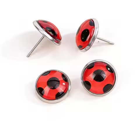 PESENAR Cute Ladybug Stud Earrings Red Black Polka Dot Insect Earrings for Women Cosplay and Daily W