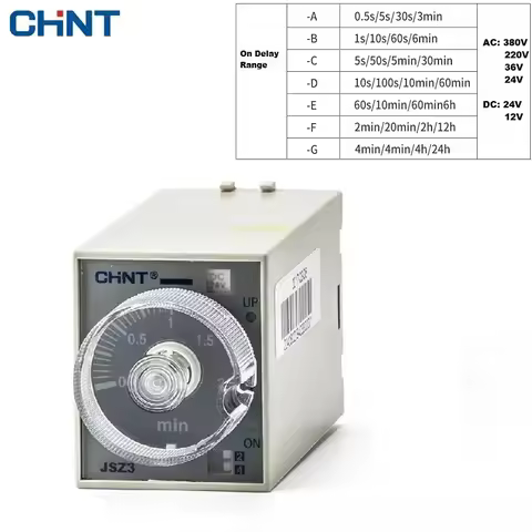 CHINT Time Power On Delay Relay JSZ3A-A A-B A-C A-D A-E 1S 5S 10S 30S 60S 1M JSZ3A ST3P AC380V AC220