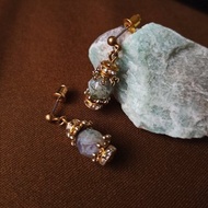 鋯石夾心天然石短耳環 - 樹紋瑪瑙