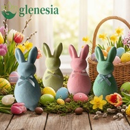 GLENESIA Easter Bunny Statue, with Bow Foam Flocked Rabbit Figures, Handmade Plush 3D Standing Solid
