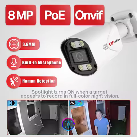 EXPGlobal 5MP 8MP Audio POE IP Camera H.265 IP66 Waterproof Outdoor Video CCTV Security Surveillance