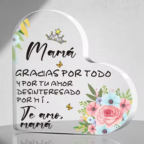 Heart-Shaped Transparent Acrylic Ornament - Perfect Mother's Day Gift, Beautiful Floral Design, 3.9 