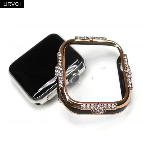 URVOI Case for Apple Watch series 9 8 7 PC+GLASS cover shiny zircon bumper for iWatch stunning girl 