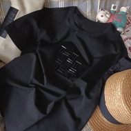 百搭手縫長方黑膠珠幾何圖案簡約直身棉彈高端 smart casual TEE