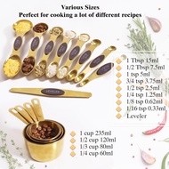 13pcs Gold Measruing Cups and Spoons Set, 4 Stainless Steel Measuring Cups & 8 Magnetic Measuring Sp