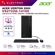 Acer Veriton 2000 VS2722G-14100 Desktop PC ( i3-14100, 8GB, 512GB SSD, Intel, W11PRO )