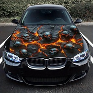 Lava & Skull Car Hood Wrapping Sticker - Fire Volcanic Skull Design Durable High Quality Sticker for