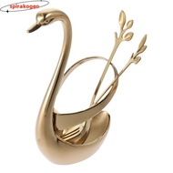 SPIRAKOGEO 17pcs Gold Swan Base Holder, Gold Stainless Steel Small Leaf Handle Coffee Spoons, 4.7 X 