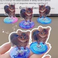 Oiiaioo Meme Cat New Pattern Acrylic 360° Rotating Stands - for Desk Decoration - Creative Funny Loo