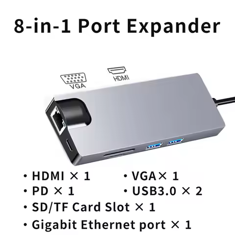 USB C Hub Type C to HDMI Adapter with USB 3.0, USB 2.0, 3.5mm, VGA, RJ45, PD Charging & Ethernet for