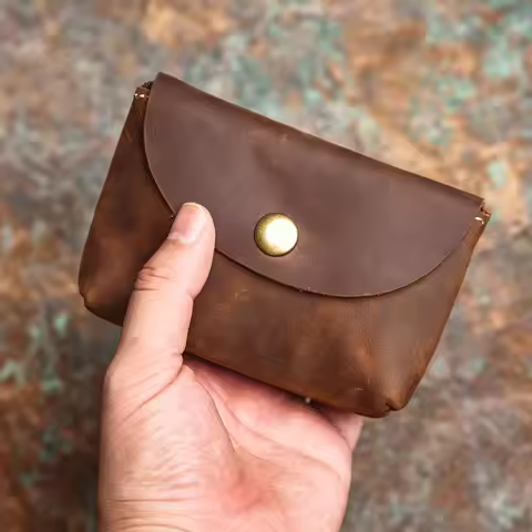 NASVA Genuine Leather Men's Wallet Double Zip Wallet Women's Wallet Natural Leather Mini Wallet Card