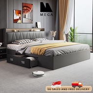 🇸🇬 ⚡ Leather And Solid Wood Bed Frame Storage Solid Wooden Bed Frame Bed Frame With Mattress Queen and King Size