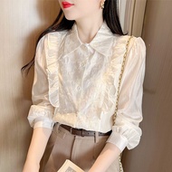 Áo cánh Vải Voan Nữ Dài Tay Xếp Nếp kiểu Pháp luxqlo áo thanh lịch Hàn Quốc mới