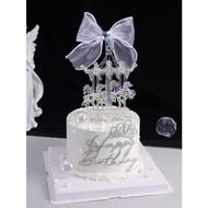Internet famous goddess transparent diamond bow carousel birthday cake decoration and baking accesso