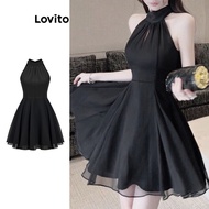 Lovito Elegant Dress Plain Double Layer Tie Back Dress for Women L80ED448