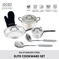 iGOZO Elite 304 Stainless Steel Cookware Set (16cm Saucepan / 24cm Casserole / 28cm Frying Pan)
