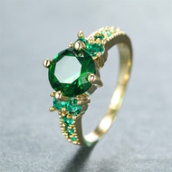 Classic Round Green Crystal Rings For Women Vintage Gold Color May Birthstone Wedding Band Engagemen
