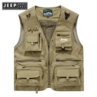 Jeep Spirit 1941 estd Workwear Vest Mens Multi Pocket Canshoulder Thin Fishing Photography Mens Vest