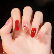 Red Gold Peony Fake Nails Round Head Red Red Face Wear Nails