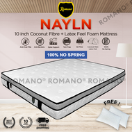 Free Shipping / Romano Nalyn 10 inch Latex Feel Foam Coconut Fibre Mattress / Tilam / 椰丝床垫 / Queen /