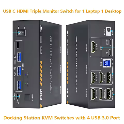 USB C HDMI KVM Switch for 1 Desktop+1 Laptop,Dual /Triple Monitor KVM Switch Docking Station 4K@60Hz