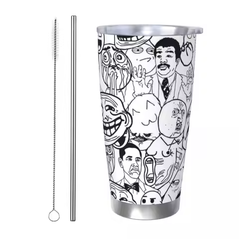 Old School All Kind Of MEME Insulated Tumbler with Lid Wojak Soyjak Stainless Steel Coffee Mugs Offi
