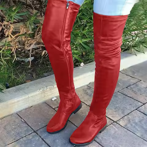 new ladies round zipper square heel plus size 34-46 women's boots high street ladies fashion over-th