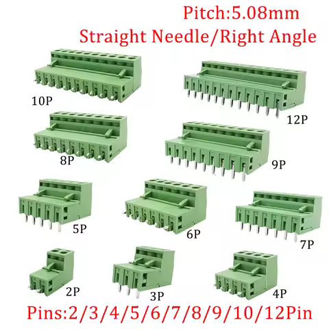 10/5 Pairs Pitch 5.08mm Terminal Block Connector 2EDG 5.08mm 2-12 Pin Pcb Screw Connector Terminal B