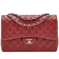 Chanel Burgundy Quilted Caviar Jumbo Classic Double Flap Silver Hardware, 2013-2014