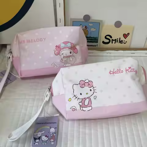2026 New Hello Kitty Melody Anime Cosmetic Bag Cartoon Large Capacity Makeup Bag Girl Woman Portable