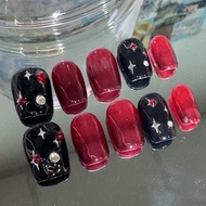Handmade press on nails black & red size S