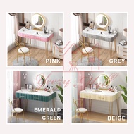 Yeezymall Velvet Dressing Table Set Meja Solek Make Up Table Led Light Mirror Ribbon Chair