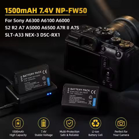 NP-FW50 1500mAh 7.4V Rechargeable Replacement Battery For Sony A6000 A6300 A6500 A7 A7R II A7S A5000