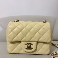 香奈兒羊皮方胖子小雞黃色 （晶片款）Chanel Mini Square （Chip)