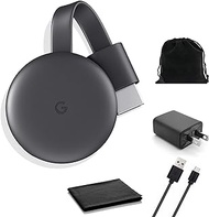 Google Chromecast - Streaming Device with HDMI Cable - Stream Shows, Music, Photos, and Sports from Your Phone to Your TV with Microfiber Cloth and Travel Carrying Pouch - Charcoal, Black