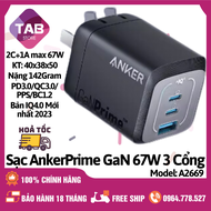 Sạc Anker 67w [Gan Prime] PD3.0/IQ4.0/PPS2.0 2C+1A - A2669 (Bảo Hành 18 Tháng)