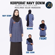 (Ready Stock) KORPORAT NAVY DENIM MUSLIMAH BOLEH SULAM LOGO & NAMA WANITA